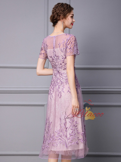 Purple Lace V-neck Mother Of The Bride Dress