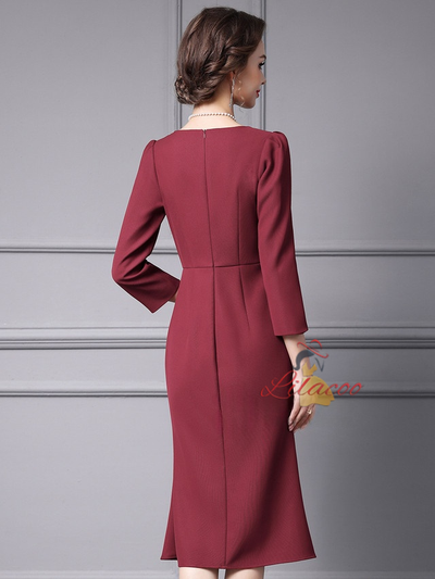 Burgundy Long Sleeve Mother of the Bride Dress