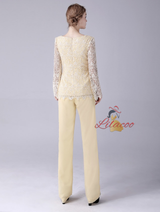 Yellow Chiffon Lace Mother Of The Bride Dress
