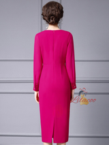 Fuchsia Long Sleeve Beading Mother Of The Bride Dress