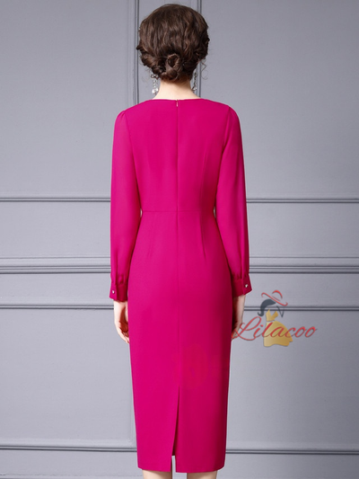 Fuchsia Long Sleeve Beading Mother Of The Bride Dress