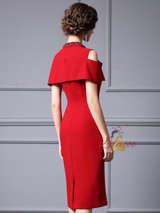 Red Short Sleeve High Neck Mother Of The Bride Dress