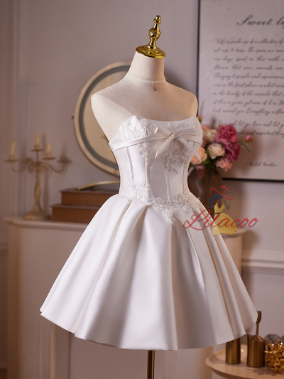 White Satin Strapless Homecoming Dress