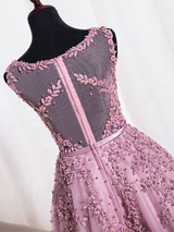 Pink Tulle Appliques Pearls Homecoming Dress