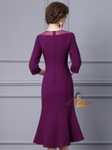 Purple Short Sleeve Beading Mother Of The Bride Dress