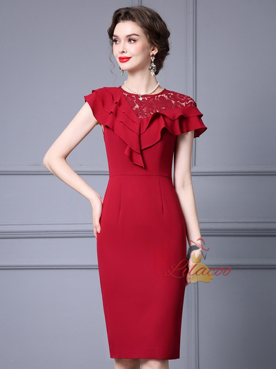 Simple Red Lace Mother Of The Bride Dress