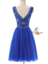 Blue Tulle Crystal Beading Homecoming Dress