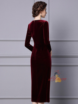 Burgundy Velvet Beading Mother Of The Bride Dress