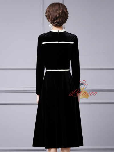 Black Velvet Long Sleeve Mother Of The Bride Dress