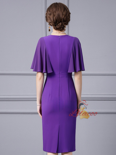Purple V-neck Beading Mother Of The Bride Dress