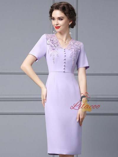 Light Purple V-neck Beading Mother Of The Bride Dress