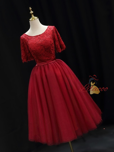 Burgundy Tulle Lace Homecoming Dress