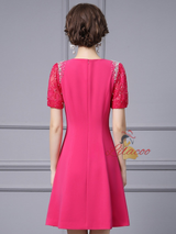 Fuchsia Lace Short Sleeve Mother Of the Brides Dress