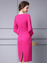Fuchsia Pleats Beading Mother of the Bride Dress