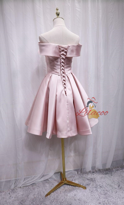 Pink Satin Pleats Homecoming Dress