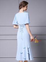 Puff Sleeve Flower Beading Mother Of The Bride Dress
