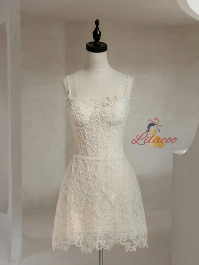 White Lace Straps Wedding Dress
