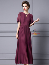 Apricot Chiffon Pleats Beading Mother Of The Bride Dress