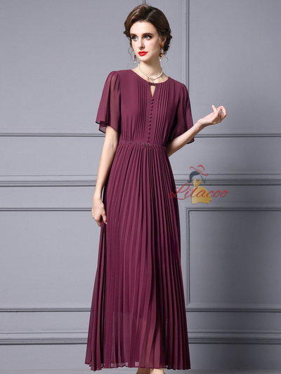 Apricot Chiffon Pleats Beading Mother Of The Bride Dress