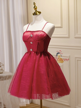 Burgundy Lace Straps Homecoming Dress