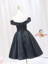 Simple Black Satin Off the Shoulder Homecoming Dress