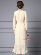 Long Sleeve Pleats Beading Mother Of The Bride Dress