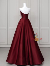 Burgundy Satin Strapless Prom Dress