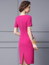 Fuchsia Short Sleeve Pleats Mother Of The Bride Dress