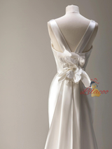 Ivory Satin Mermaid Flower Wedding Dress
