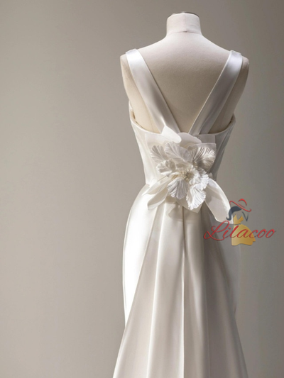 Ivory Satin Mermaid Flower Wedding Dress
