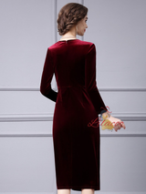 Burgundy Velvet V-neck Mother Of The Bride Dress
