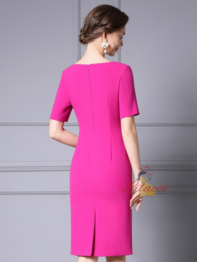 Fuchsia Short Sleeve Beading Mother Of The Bride Dress