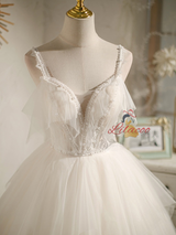 White Tulle Straps Pearls Homecoming Dress