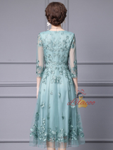 Green 3/4 Sleeve Lace Mother Of The Bride Dress
