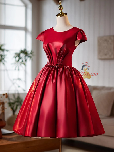 Red Satin Cap Sleeve Homecoming Dress