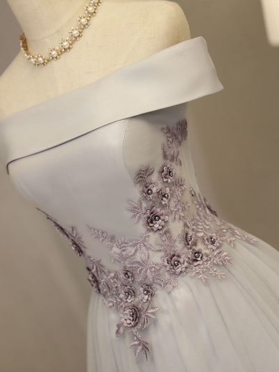 Silver Gray Tulle Appliques Homecoming Dress