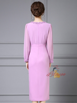 Pink Purple Long Sleeve Mother Of The Bride Dress