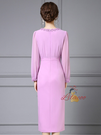 Pink Purple Long Sleeve Mother Of The Bride Dress