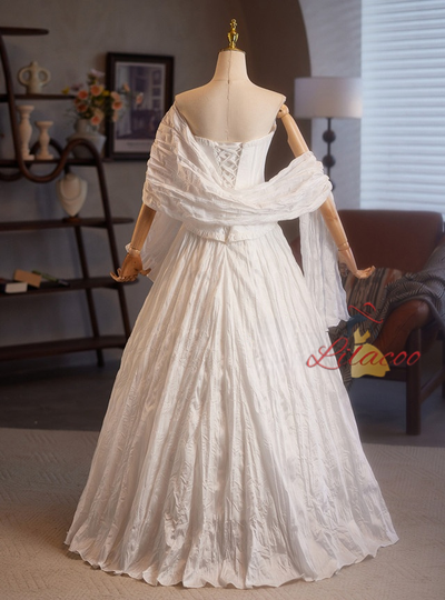 A-Line White Strapless Wedding Dress