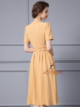 Yellow V-neck Short Sleeve Mother Of The Bride Dress
