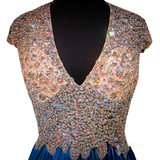 Blue V-neck Beaded Crystals Homecoming Dress