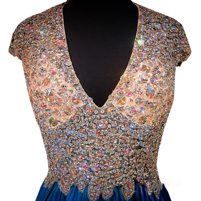Blue V-neck Beaded Crystals Homecoming Dress