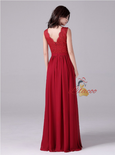 Burgundy Chiffon Lace Mother Of The Bride Dress