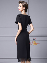 Black Short Sleeve Lace Mother Of The Bride Dress