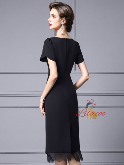 Black Short Sleeve Lace Mother Of The Bride Dress