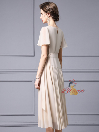 Apricot Chiffon Pleats Mother Of The Bride Dress