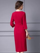 Red Pleats Crystal Mother of the Bride Dress