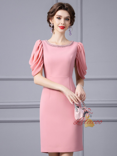 Pink Scoop Neck Beading Mother Of The Bride Dress
