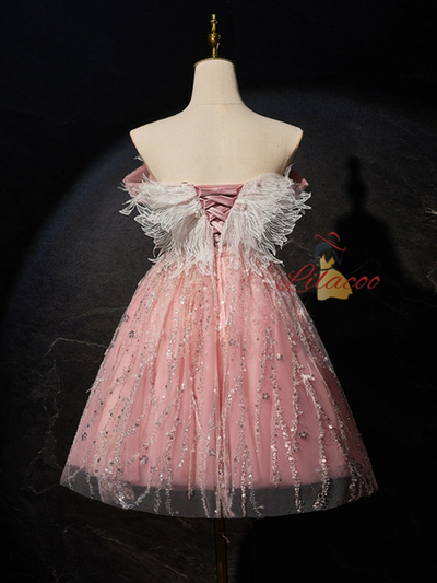 Pink Tulle Sequins Homecoming Dress