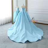 Blue Satin Strapless Wedding Dress